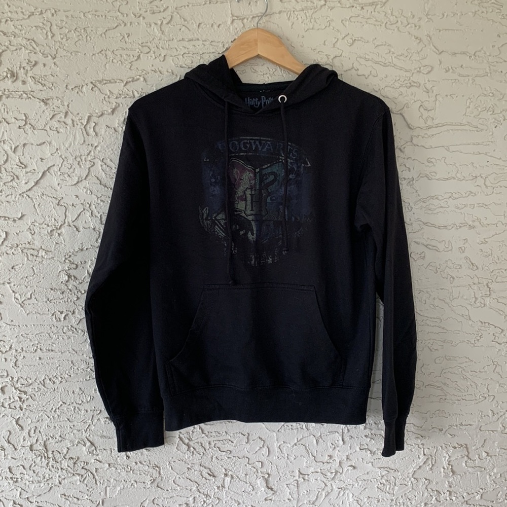 NWOT Official Harry Potter Merch Hogwarts Hoodie Black Distressed